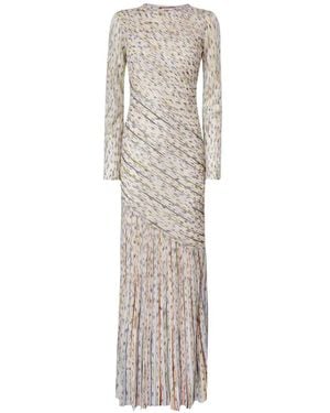 Missoni Pleated Long-Sleeved Maxi Dress - White