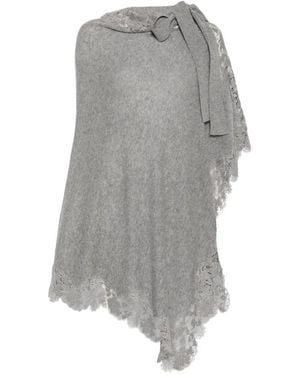 Ermanno Scervino Poncho Con Ribete De Encaje Y Lazo - Gris
