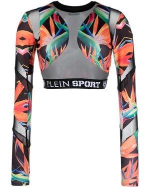 Philipp Plein Botanical-Print Long-Sleeve Compression Top - Red
