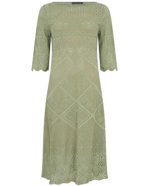 Alberta Ferretti Crochet-Knit Three-Quarter Sleeve Midi Dress - Green