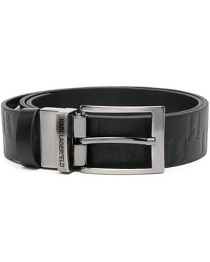 KARL LAGERFELD Logo-Debossed Leather Belt - Black