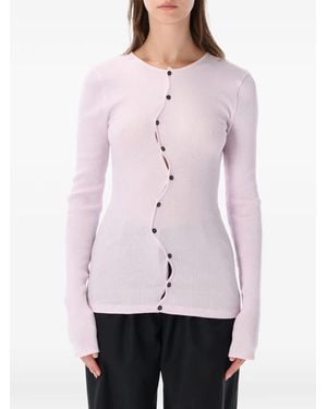 OperaSPORT Claire Ribbed Asymmetric-Button Cardigan - Pink