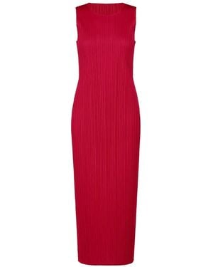 Pleats Please Issey Miyake Basics Pleated Sleeveless Maxi Dress - Red
