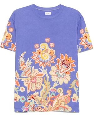 Etro Floral-Print Paisley T-Shirt - Blue