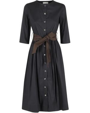 Kiltie Belted Button-Front Midi Dress - Black