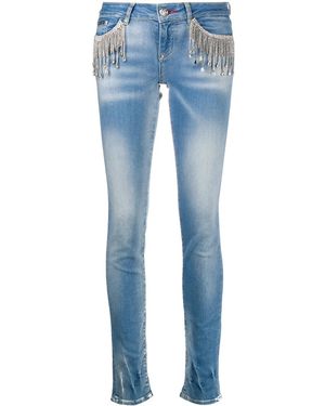 Philipp Plein ビジューフリンジ スリムジーンズ - ブルー