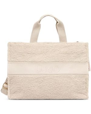 Liu Jo Faux-Shearling Logo-Embossed Tote Bag - Natural