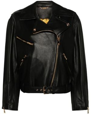 Versace レザーバイカージャケット - ブラック