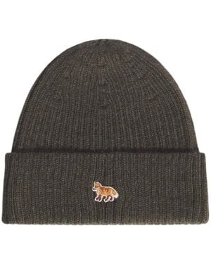 Maison Kitsuné Baby Fox Ribbed-Knit Beanie Hat - Green