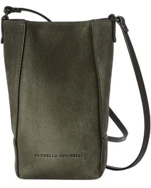 Brunello Cucinelli Étui Pour Smartphone Duo En Daim Avec Monili - Green