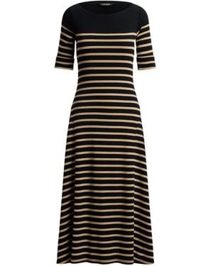 Ralph Lauren Breton-Stripe Ribbed Midi Dress - Black