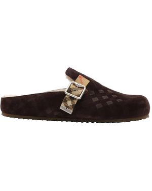 Burberry Sabots Urchin En Shearling Check - White