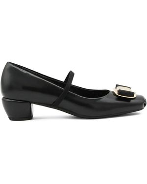 Ferragamo New Vara Buckle Strap Court Shoes - Black