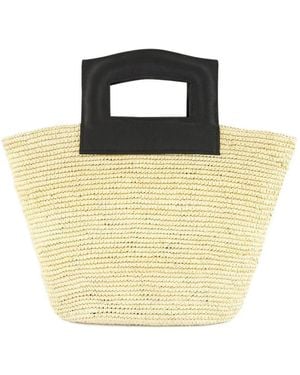 Sensi Studio Tote Bag Aus Stroh Mit Lederhenkel - Schwarz
