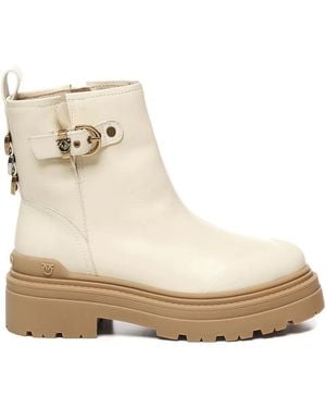 Pinko Buckle-Detail Platform Boots - Natural