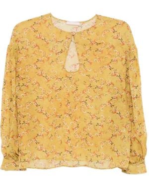 Kristina Ti Blouse Fleurie À Ouverture Goutte D'Eau - Yellow