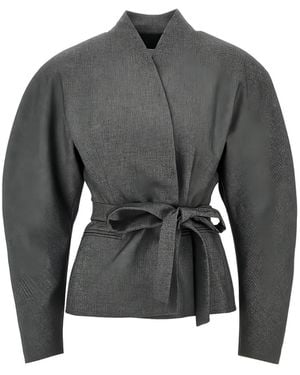 ANDAMANE Belted Puff-Sleeve Jacket - Gray