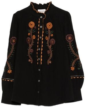 Antik Batik Embroidered Frill-Neck Shirt - Black