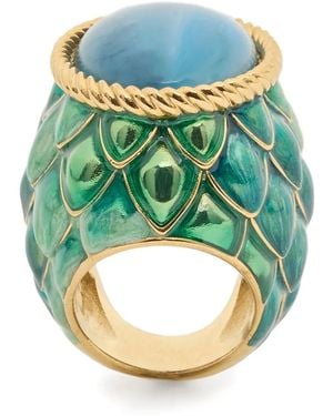 Roberto Cavalli Stone-Embellished Scaled Ring - Green