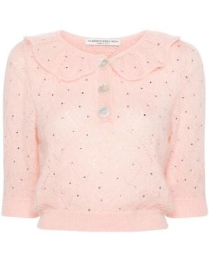 Alessandra Rich Crystal-Embellished Cropped Blouse - Pink
