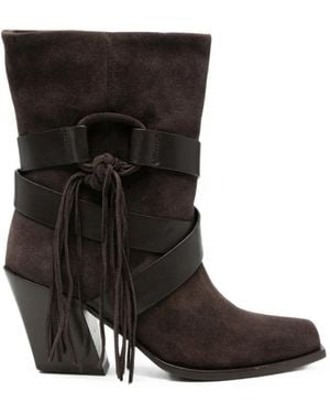 Vic Matié Fringe-Detail Strap-Embellished Boots - Black