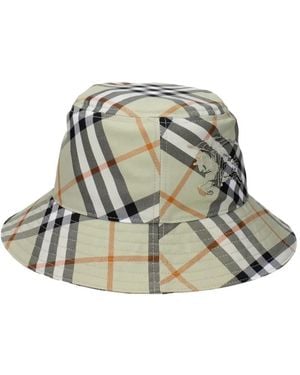 Burberry Checked-Pattern Logo-Embroidered Bucket Hat - Green