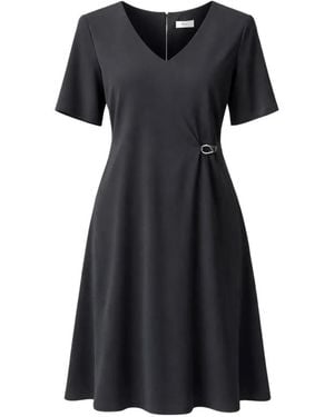 Herno Robe Mi-Longue À Détail De Boucle Et Col V - Black