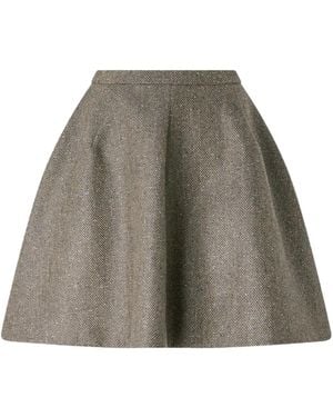 Genny Herringbone Pleated Skirt - Grey
