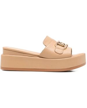 SERGIO MORETTI FIRENZE Horsebit Platform Sandals - Natural