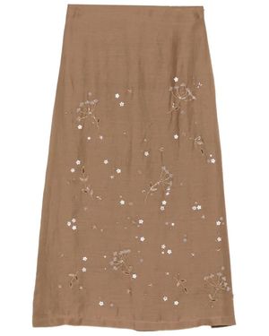 Lorena Antoniazzi Jupe Mi-Longue À Broderies Florales Et Sequins - Brown