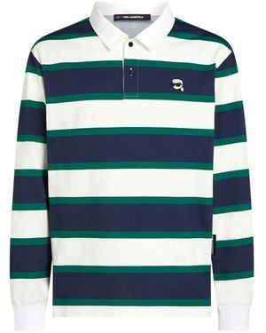 KARL LAGERFELD Ikon Striped Rugby Polo Shirt - Blue