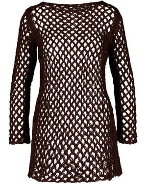 Haight Flavia Open-Knit Boat-Neck Mini Dress - Black