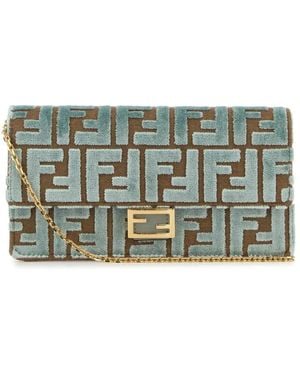 Fendi Baguette Embroidered Canvas Clutch Bag - Grey
