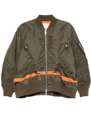 Sacai Short Jacket With Khaki Base And Stripe Detail - Green