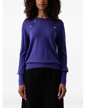 Patrizia Pepe Fly-Embellished Ribbed-Trim Jumper - Blue