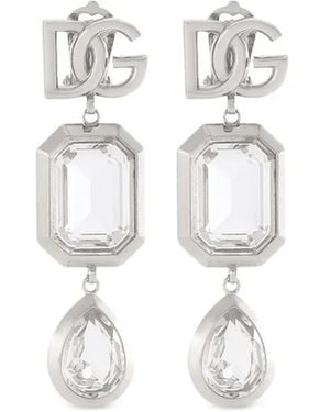 Dolce & Gabbana Pendientes largos con logo - Blanco
