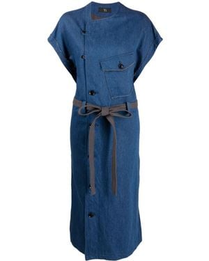Y's Yohji Yamamoto Belted-Waist Twill Denim Dress - Blue