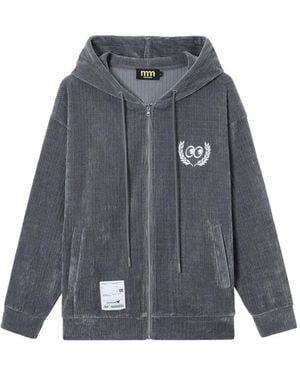 Mini Cream Corduroy-Texture Zip-Up Hoodie - Grey