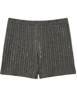 Twinset Wool Blend Knit Shorts With Rhinestones - Grey
