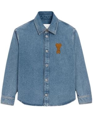 Ami Paris Ami De Coeur Denim Logo Overshirt - Blue
