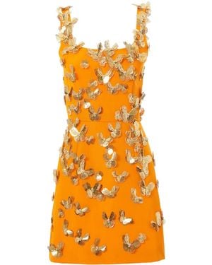 Carolina Herrera Crystal Butterfly Scoop-Neck Mini Dress - Orange