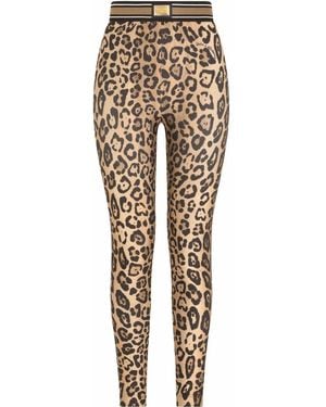 Dolce & Gabbana Leopard-Print Jersey Leggings - Natural