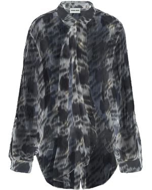 Giorgio Armani Abstract-Print Silk Shirt - Gray