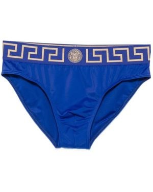 Versace Greca-Pattern Medusa-Head Swim Trunks - Blue