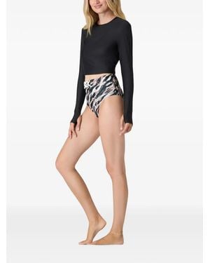 Watskin Aria Animal-Print Belted Bikini Bottoms - Black