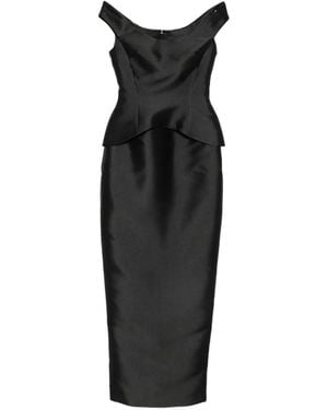 Solace London Vestido Largo Pieta Con Hombros Descubiertos Y Peplum - Negro