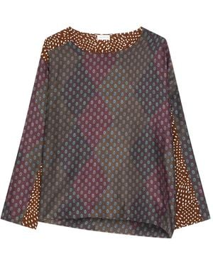 Dries Van Noten Contrast-Print Silk Top - Brown
