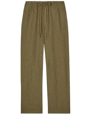 STAUD Mateo Striped Straight-Leg Trousers - Green