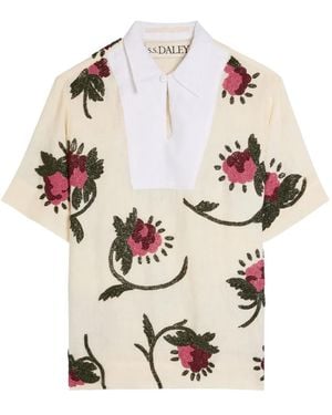 S.S.Daley Iona Beaded Linen Top - White