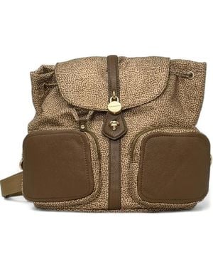 Borbonese Flap Printed Backpack - Brown